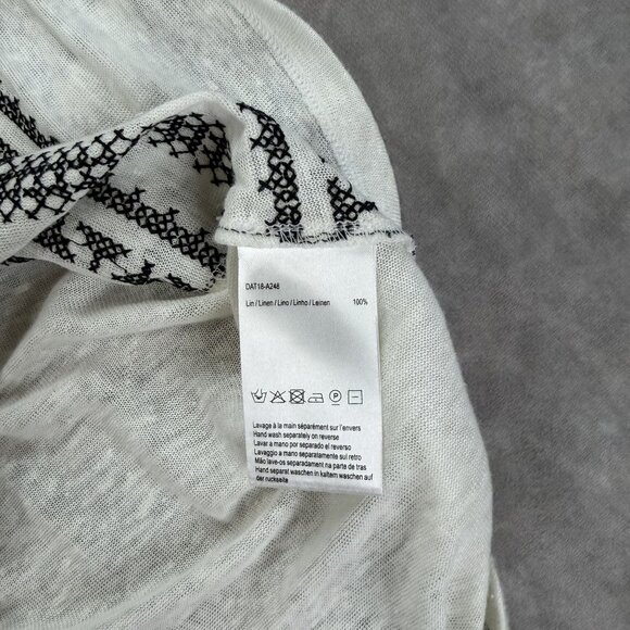 White & Black Tribal Print 100% Linen Long Sleeve Henley Blouse - Picture 5 of 10